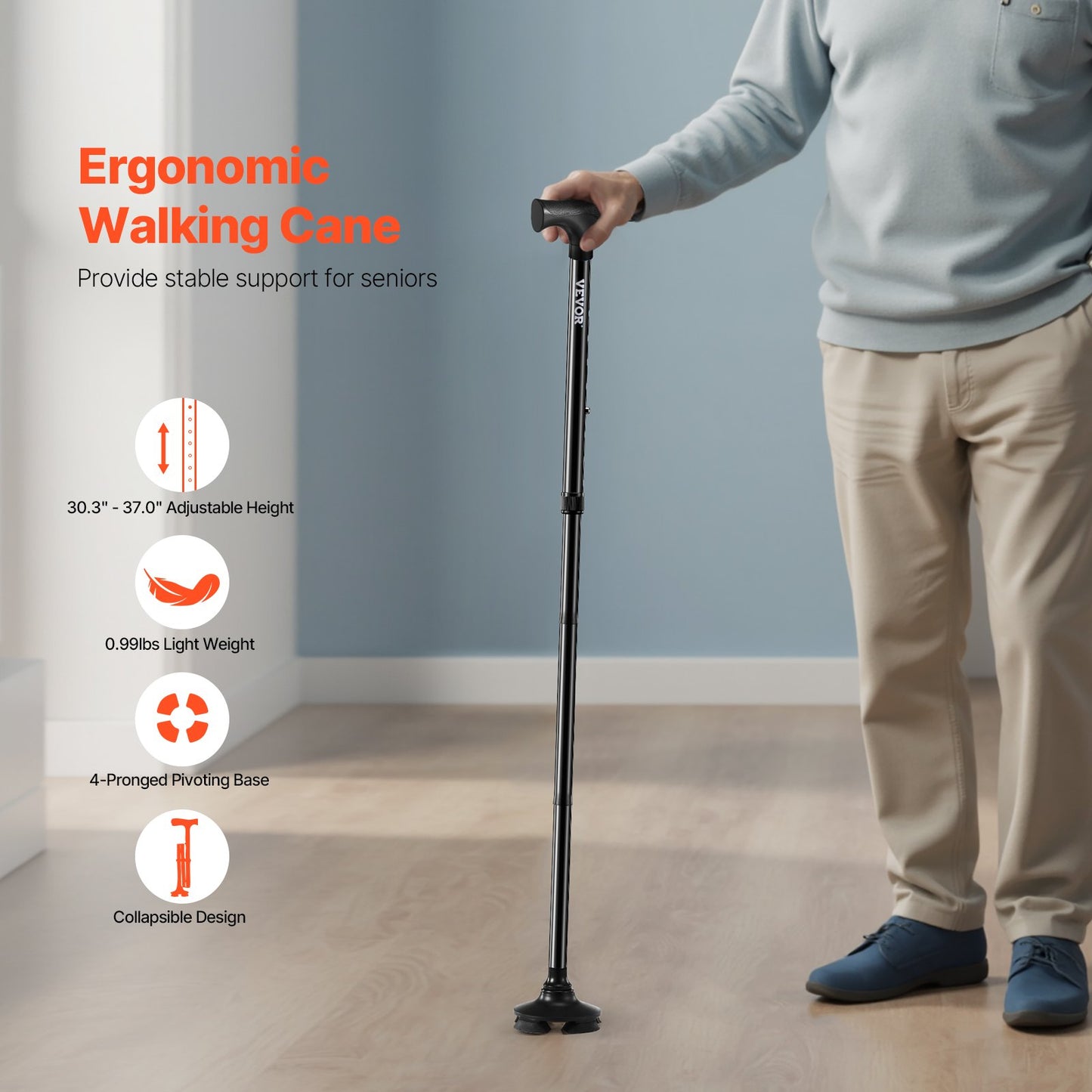 Adjustable Lightweight Aluminum Walking Cane