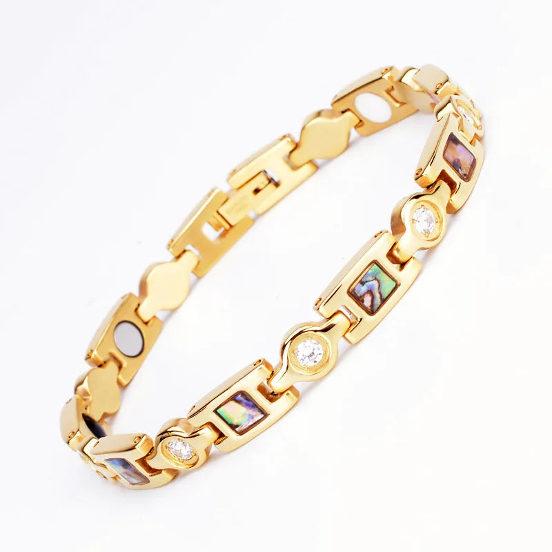 The Aimgal RFQag025: Iridescent Abalone & Zircon Hybrid Link Bracelet