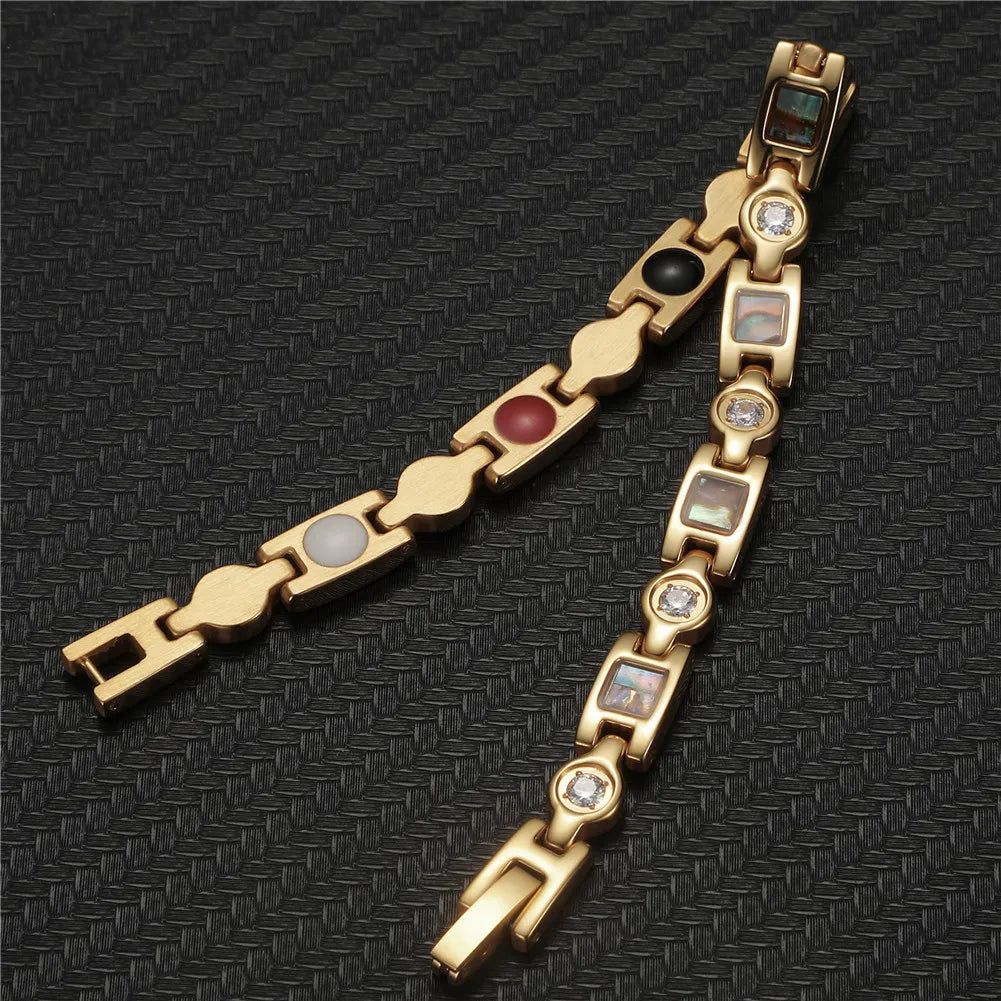 The Aimgal RFQag025: Iridescent Abalone & Zircon Hybrid Link Bracelet