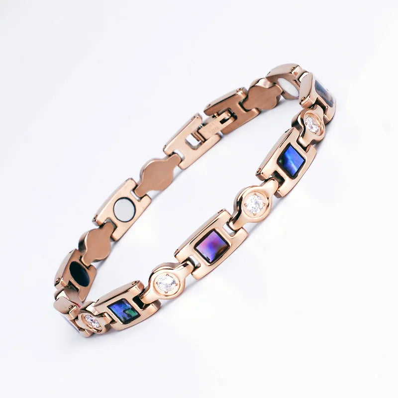 The Aimgal RFQag025: Iridescent Abalone & Zircon Hybrid Link Bracelet
