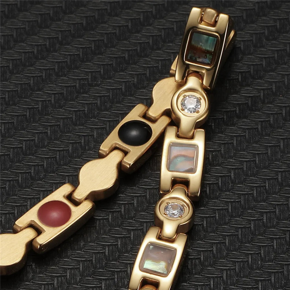 The Aimgal RFQag025: Iridescent Abalone & Zircon Hybrid Link Bracelet