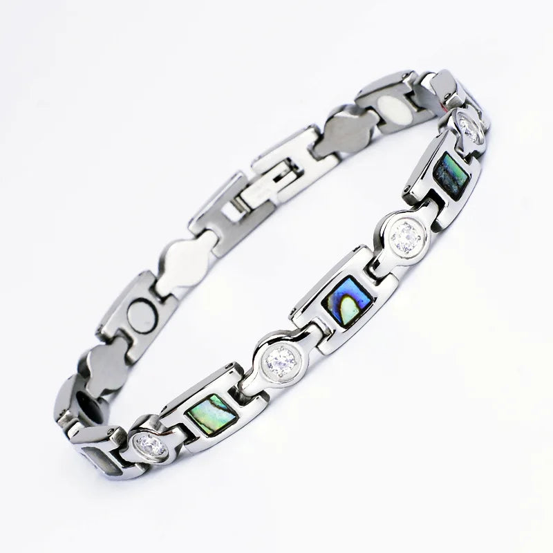 The Aimgal RFQag025: Iridescent Abalone & Zircon Hybrid Link Bracelet